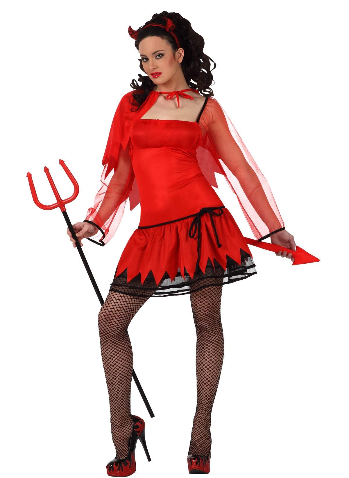 Costume Diable Femme Halloween – Cape à Capuche Avec Cornes – Gants & Cache-œil Dentelle – Taille Unique
